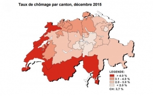 Taux de chômage en décembre 2015 en Suisse © Seco