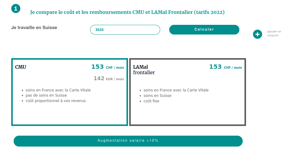 Comparateur de prix LAMal-CMU, salaire de 3'525chf