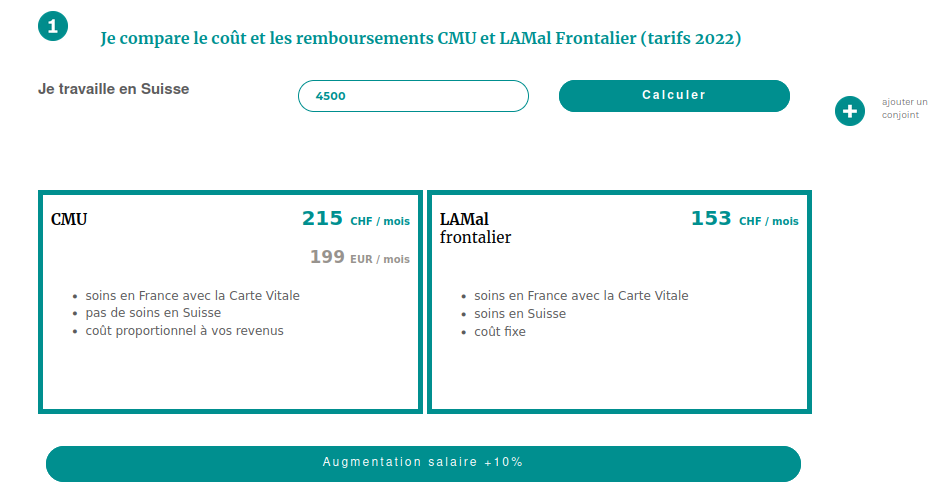 Comparateur CMU-LAMal salaire 4'500 chf